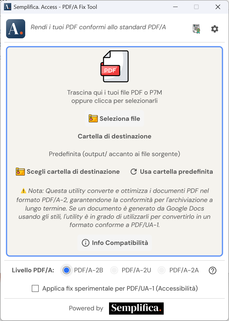 Interfaccia principale di Semplifica.Access su Windows